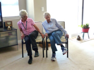 Photo of Home Support Exercise Program client Mary with her volunteer Freda.